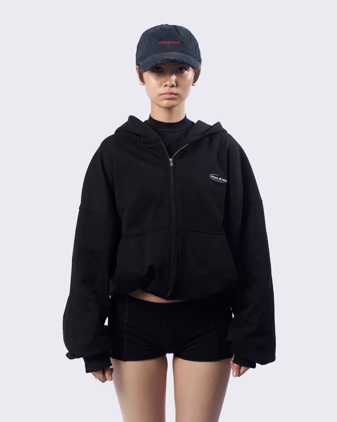 boxy zip hoodie «deep black»