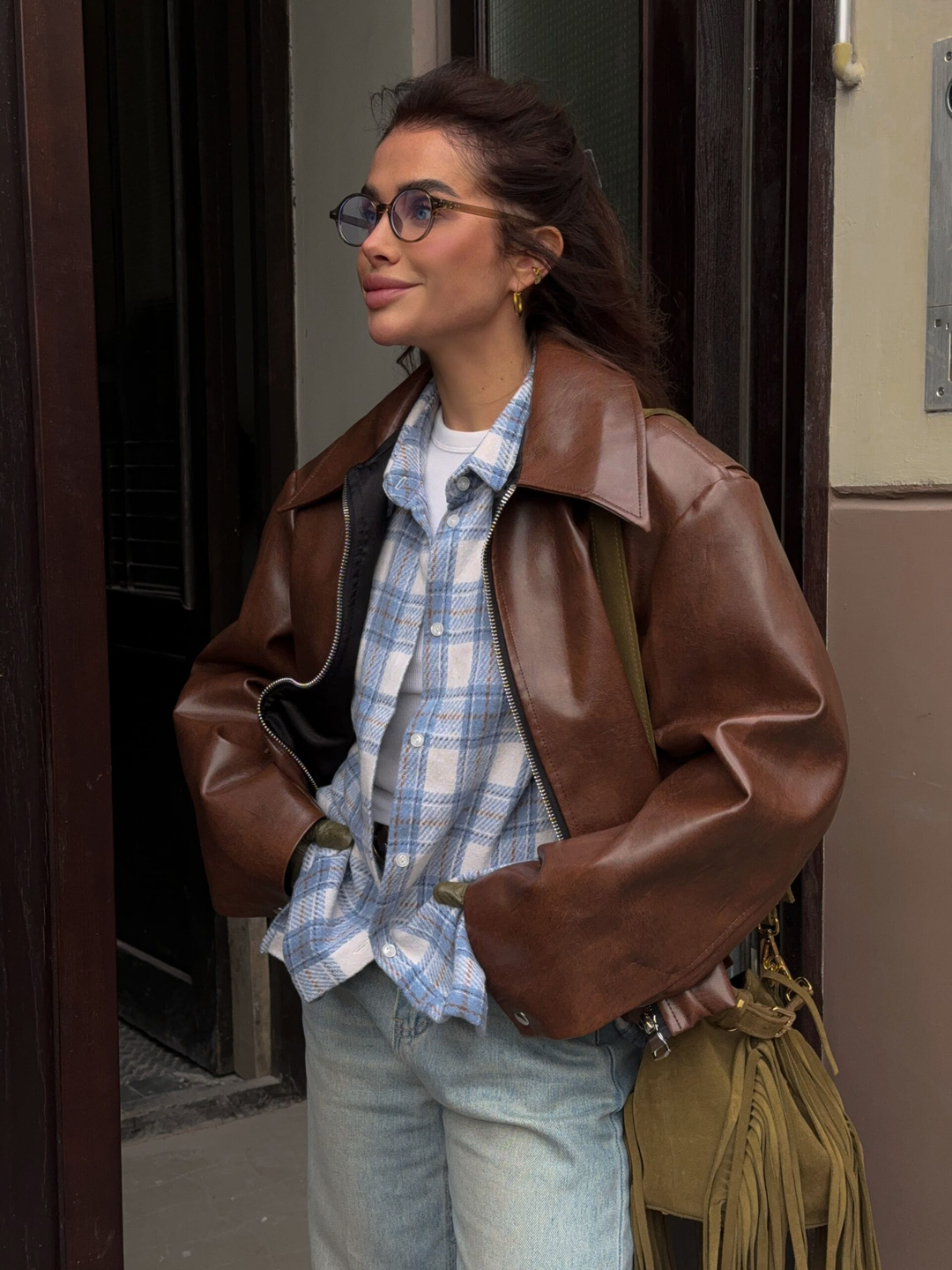 бомбер «hadid» из винтажной кожи