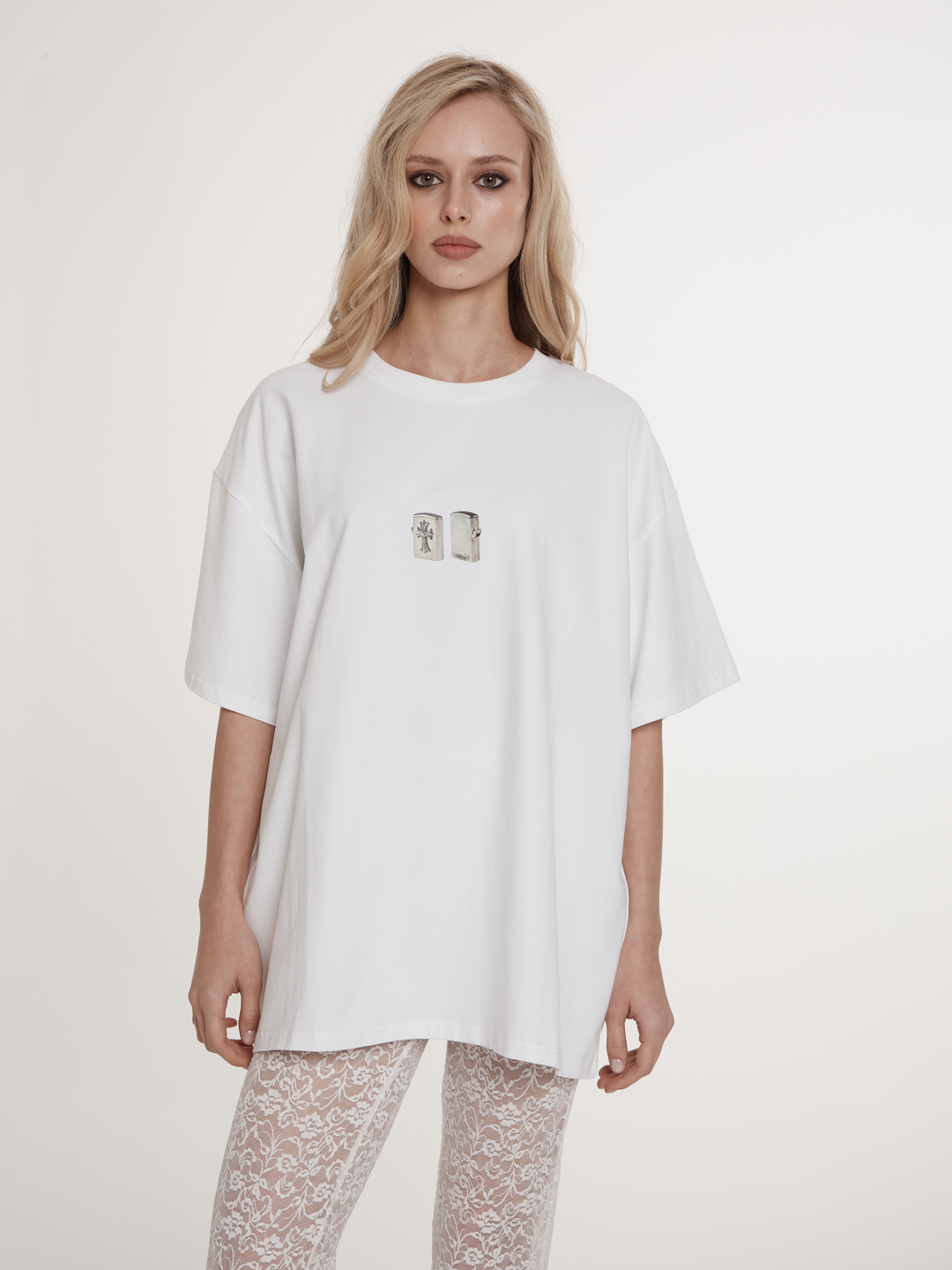 Футболка белая oversize с принтом «Lighter»