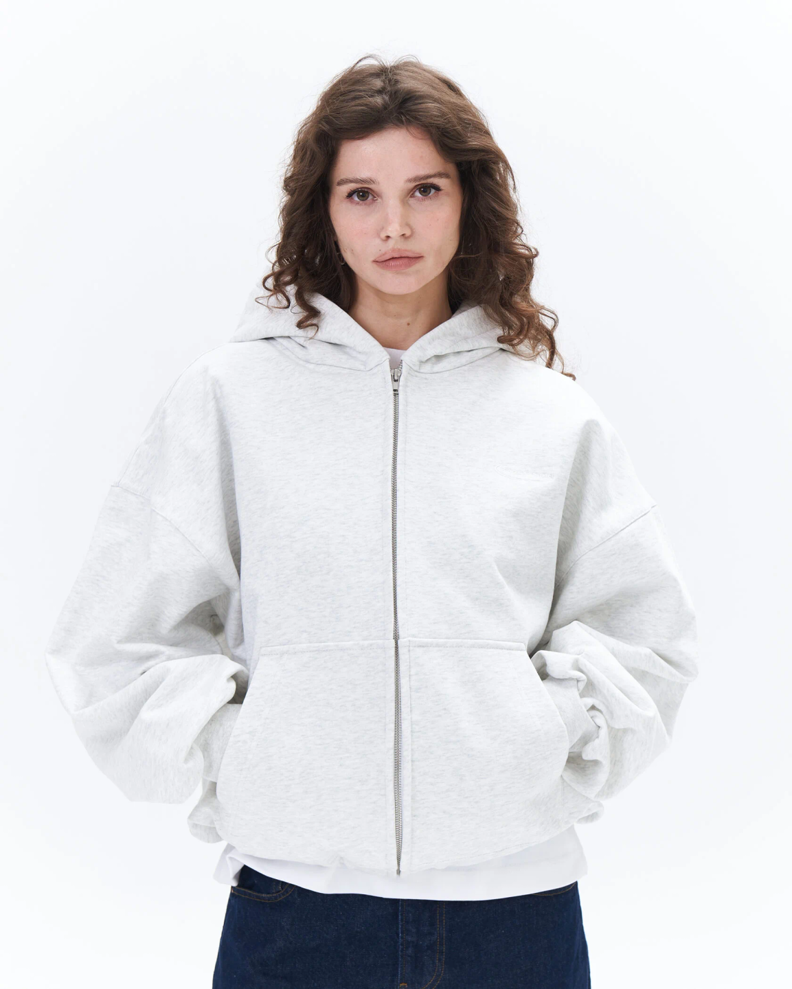 boxy zip hoodie «light melange»