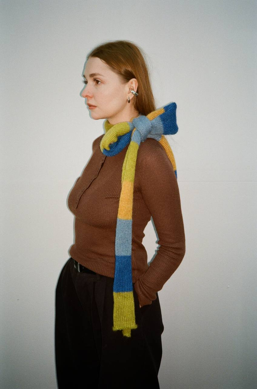 Шарф Snake kid mohair blue, grass and mustard