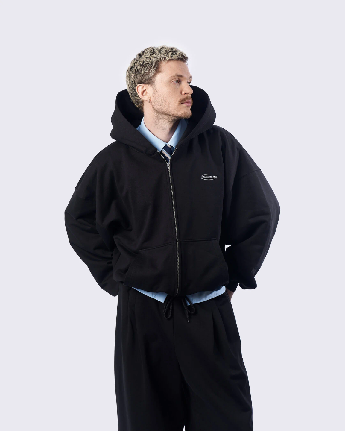 boxy zip hoodie «deep black»
