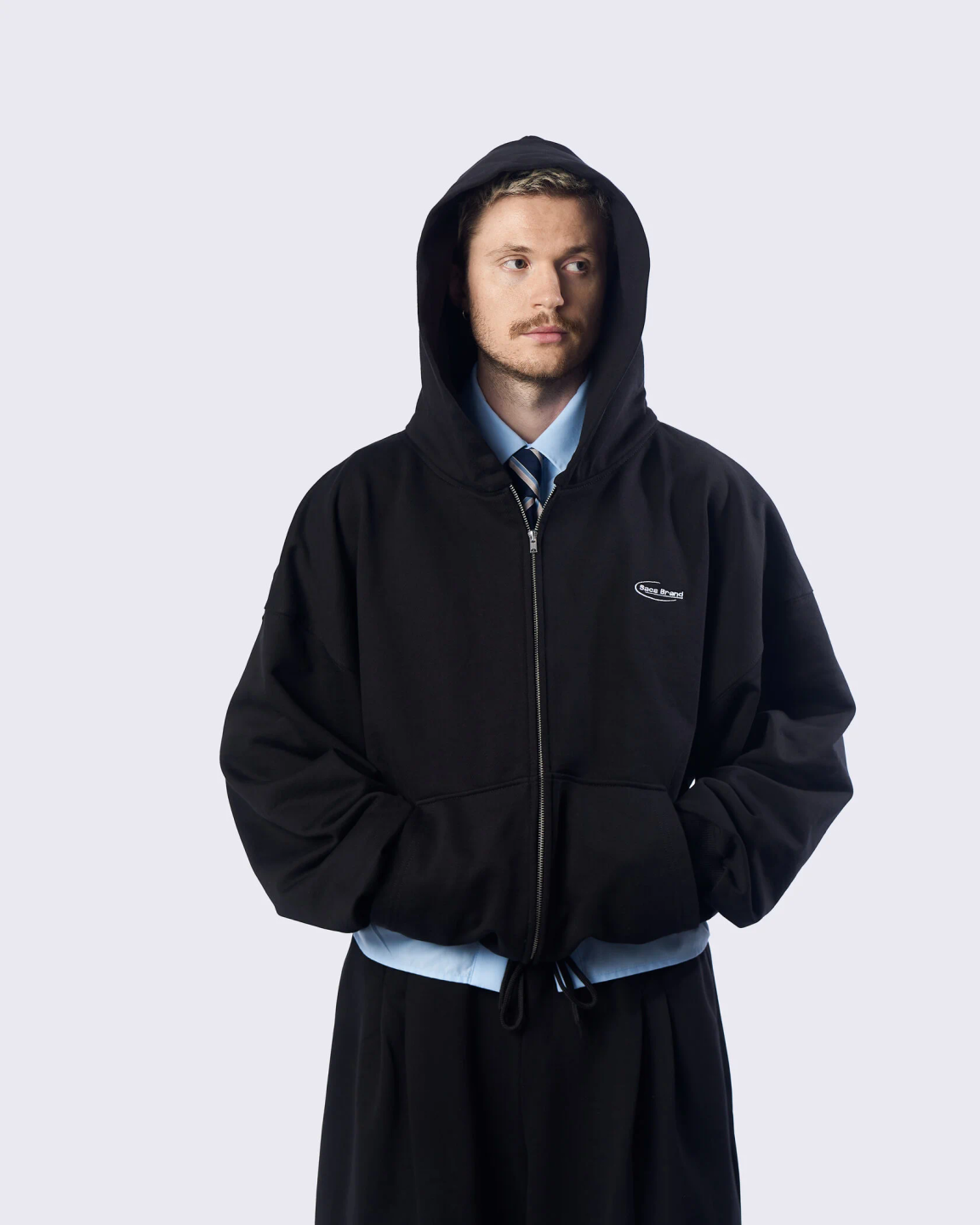 boxy zip hoodie «deep black»