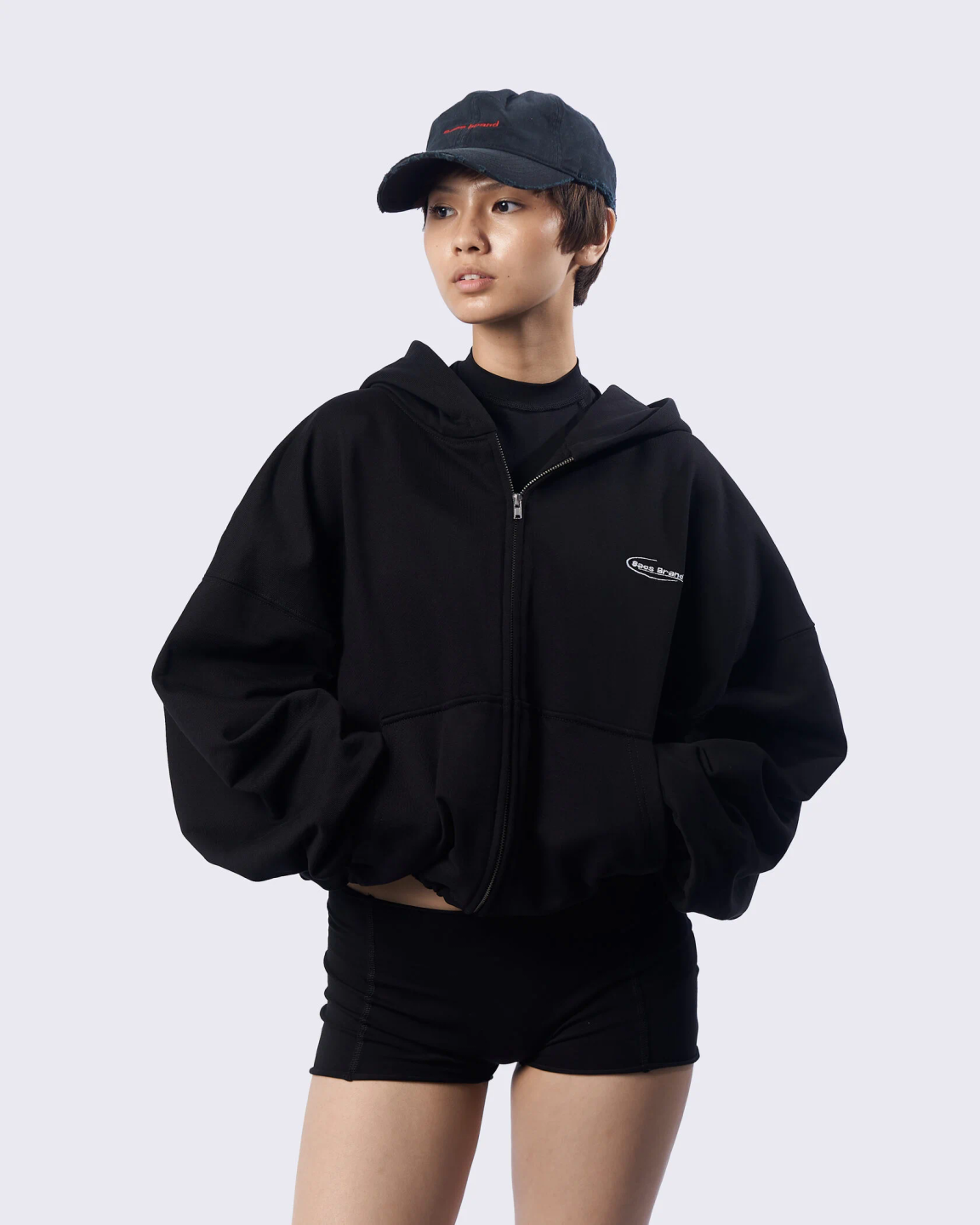 boxy zip hoodie «deep black»