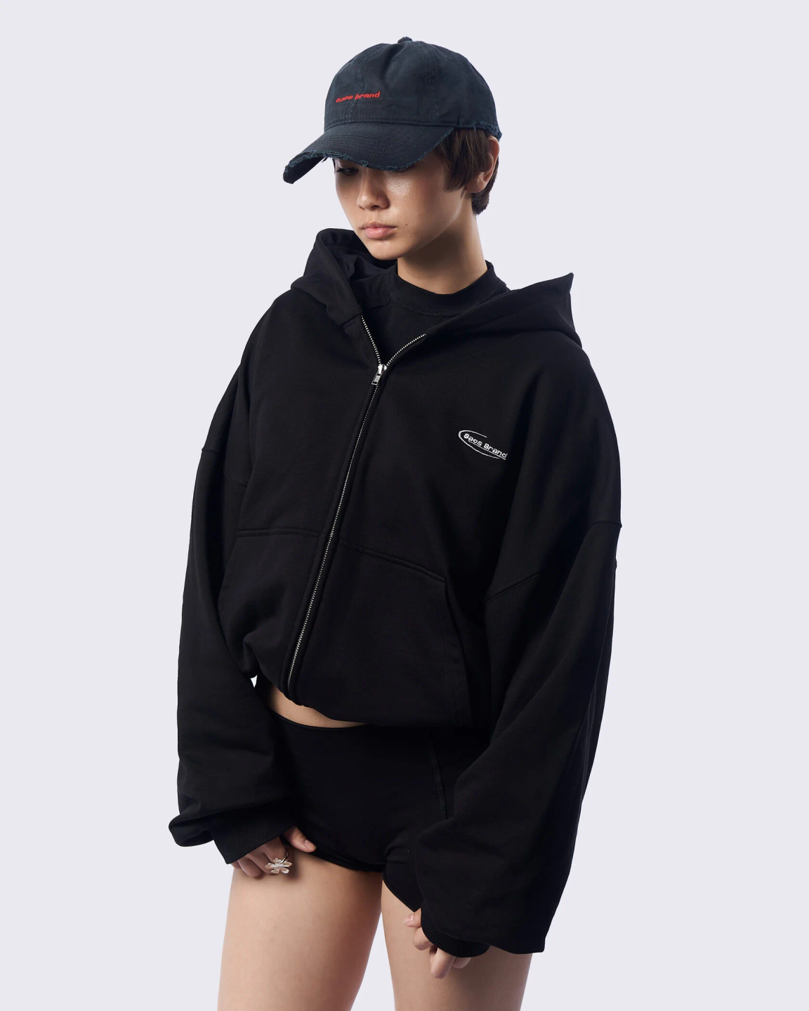 boxy zip hoodie «deep black»